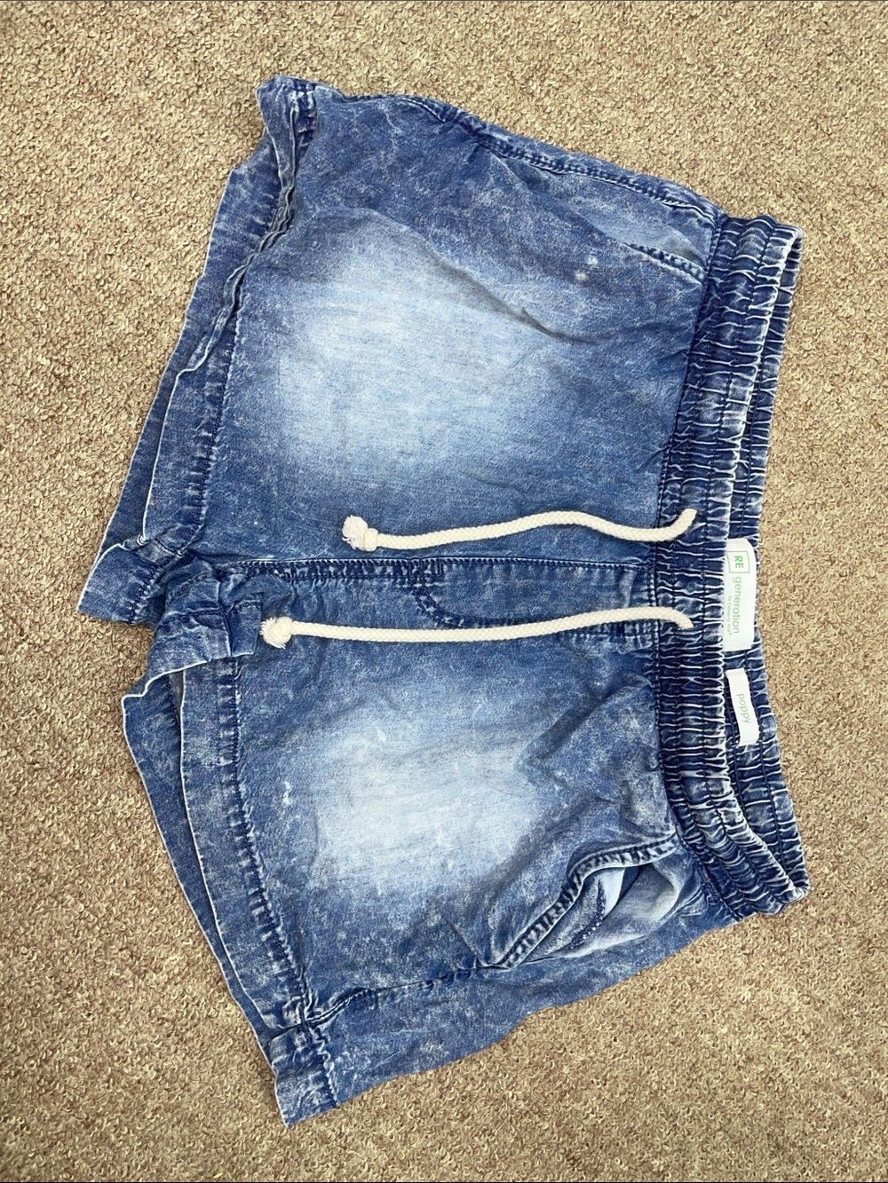 Women’s Faded Blue Denim-Style Drawstring Shorts